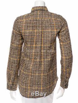 100% auth CELINE silk plaid blouse checkered button shirt top long sleeve 34