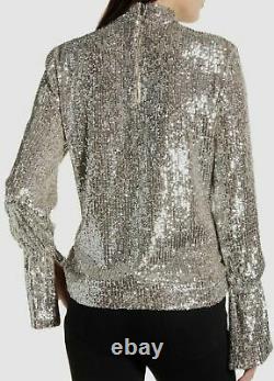 $1090 Zadig & Voltaire Women Beige Sequin Metallic Long-Sleeve Blouse Top Size M