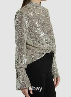 $1095 Zadig & Voltaire Women Beige Sequin Metallic Long-Sleeve Blouse Top Size M