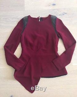 $1150 Roland Mouret Ebner Crepe Lace Cherry Red Long Sleeve Top UK 6 US 2