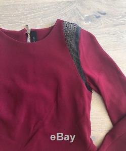 $1150 Roland Mouret Ebner Crepe Lace Cherry Red Long Sleeve Top UK 6 US 2