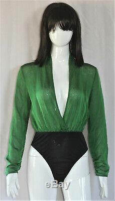 $1250 Gucci Green Black Silk Long Sleeve Blouse Top Body Bodysuit Small S