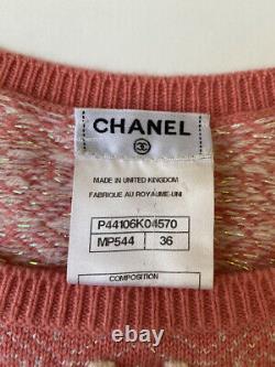 12a Paris-bombay Runway Chanel Pink White Cashmere Gripoix Sweater Top 36