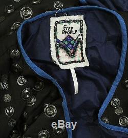 141404 NWD Free People Black Crossed Coin Embellished Long Sleeve Jacket Top XS