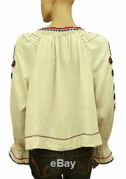 149745 NWD $425 Ulla Johnson Vania Embroidered Long Sleeve Beige Blouse Top XS