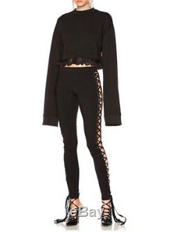 $150 Fenty x PUMA Rihanna Black Cropped Long Sleeve Lace Trim Top Sweatshirt M
