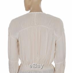 172310 New IRO Iryna Ruffled Voile Ivory Smocked Long Sleeve Blouse Top Small S