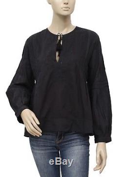 175188 New Ulla Johnson Embroidered Lace Black Cotton Long Sleeve Blouse Top L