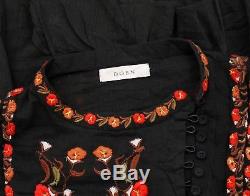 175281 New Doen Graceland Buttondown Long Sleeve Cotton Black Blouse Top Small S
