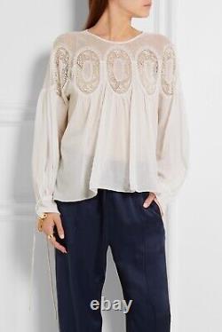 £1755 Chloe cotton linen lace panel top tunic in'milk' white 36FR
