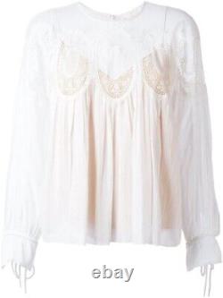 £1755 Chloe cotton linen lace panel top tunic in'milk' white 36FR
