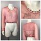 1920s Blouse Top / Pink Silk Beaded Sheer Embroidery Crop Top Long Sleeve / Xs