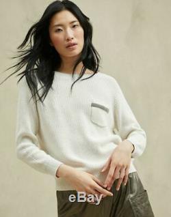 2018 Brunello Cucinelli Sweater oatmeal top long sleeve monili trim size L
