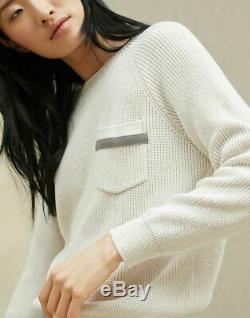 2018 Brunello Cucinelli Sweater oatmeal top long sleeve monili trim size L