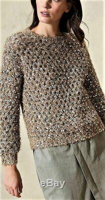 2018 Brunello Cucinelli sweater long sleeve open wave Sequin Top size S
