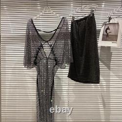 2021 dress temperament mesh slim high neck long sleeve sexy party mini TOP