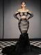 2022 Fashion Black Dress Lace Rhinestone Sexy See-through Strapless Dress Top