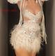2022 New Shiny Silver Sequin Ostrich Feather Dress Sexy Dance Costume