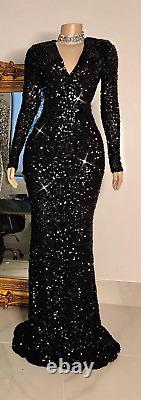 2022 Sexy Long Mermaid Prom Dress V Neck Long Sleeve Sequin Dress Party dress