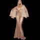 2022 Shiny Cape Sleeve Elegant Long Dress Feminine Mesh Sheer Evening Dress