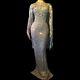 2022 Shiny Silver Crystal Tassel Long Dress Women Sexy Party Evening Dress Set