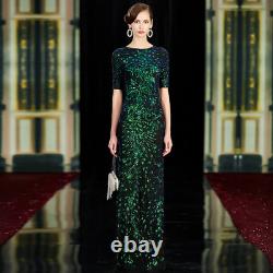 2022 Sparkling Sexy Mermaid Evening Dress Long Sequin O Neck Green Evening Dress