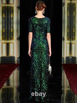 2022 Sparkling Sexy Mermaid Evening Dress Long Sequin O Neck Green Evening Dress