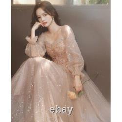 2023 French square neck long sleeve evening dress prom dress tulle dress