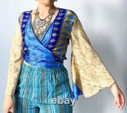 20 Pcs lot of Indian Vintage Silk Sari Bell Sleeve Crop Top Retro 60s Clothing