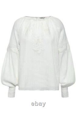 $248 JOIE Mitney White Embroidered Lace Long Sleeve Peasant Blouse Top Sz S