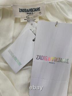 $298 Zadig & Voltaire Women's White Long-Sleeve Split-Neck Blouse Top Size S
