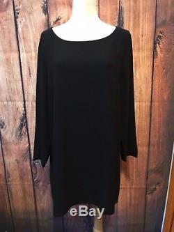 $318 Nwt Eileen Fisher Black Silk Georgette Crepe Long Sleeve Tunic Top L