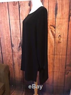 $318 Nwt Eileen Fisher Black Silk Georgette Crepe Long Sleeve Tunic Top L