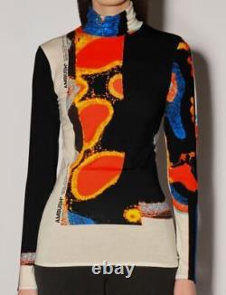 $330 Ambush Womens Black Abstract-Print Slim Turtleneck Long Sleeve Top Size XXS