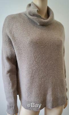 360 CASHMERE Beige Cashmere Polo Neck Long Sleeve Rib KnitJumper Sweater Top M