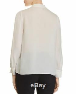 $490 Rebecca Taylor Women's White Long Sleeve Stand Collar Neck Tie Top Size S