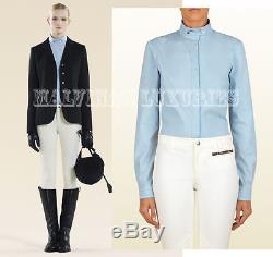$520 Gucci Shirt Blue Long Sleeve Equestrian Collection Popeline Top It 36 Us 0