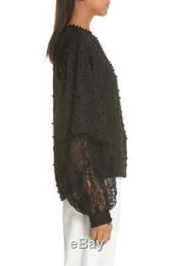 $530 Rachel Comey Waver Lace Combo Long Sleeve Top Blouse, Black, Size 4, 6, 8