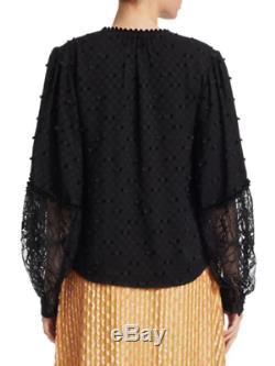 $530 Rachel Comey Waver Lace Combo Long Sleeve Top Blouse, Black, Size 4, 6, 8