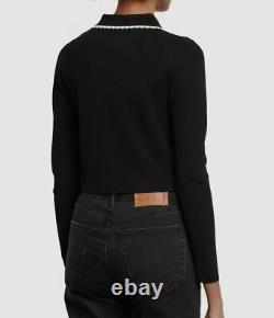 $659 Sandro Womens Black Long-Sleeve Cardigan Slim Trim Crop Top Sweater Size M