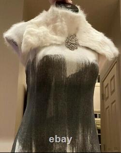$6,850 CHANEL 2014 Rabbit Fur Graffiti White Dress Top Cape Jacket 34 36 2 4 6 S