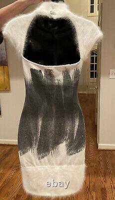 $6,850 CHANEL 2014 Rabbit Fur Graffiti White Dress Top Cape Jacket 34 36 2 4 6 S