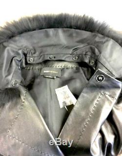 $766 Bcbg Black Irina Cropped Leather Long Sleeve Fur Jacket Top Nwt Xs
