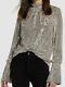 $798 Zadig & Voltaire Womens Beige Long Bell-sleeve Sequin Metallic Blouse Top L