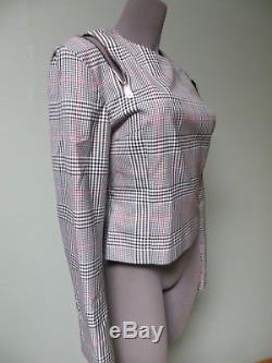 $890 Monse NEW Glen Plaid Zip Cutouts Long Sleeves Cropped Top 4 Red Multi