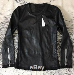 $900 Rta Colette Distressed Long-sleeve Leather Top, Sz S Black Nwt