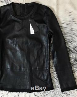 $900 Rta Colette Distressed Long-sleeve Leather Top, Sz S Black Nwt