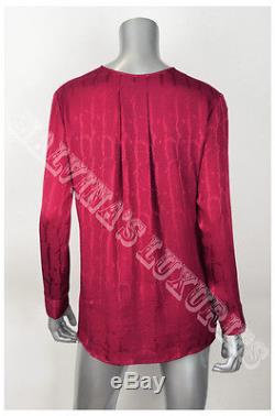 $995 Gucci Top Burgundy Long Sleeve Silk Blouse Snake Print 42 /us 6