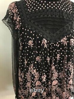 A23#Womens NEEDLE + THREAD Lace Illusion Embroidered Tulle Top Black Pink UK 14