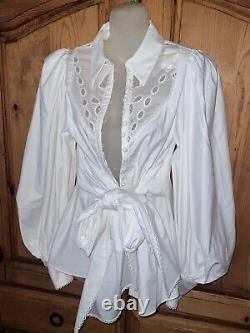 ACLER White Cotton Big Bow Eyelet Cutout Puffy Sleeves NWT NEIMAN MARCUS Size 2